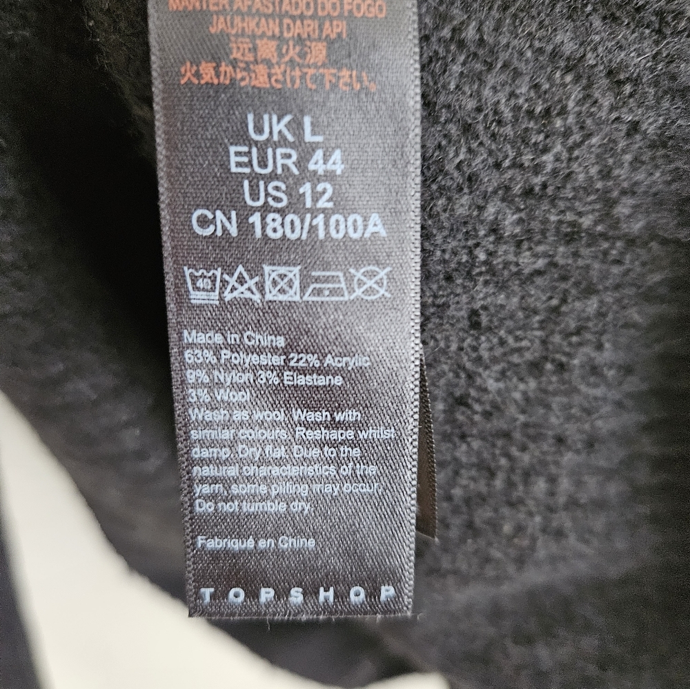 NWT Topshop Sweater Knit Turtleneck Drop Shoulder Fuzzy Black size 12 Large - Picture 2 of 7